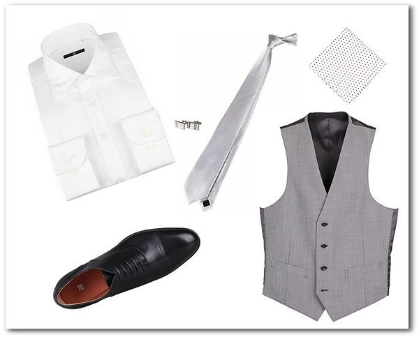 サテンのシルバーソリッドネクタイのコーディネート