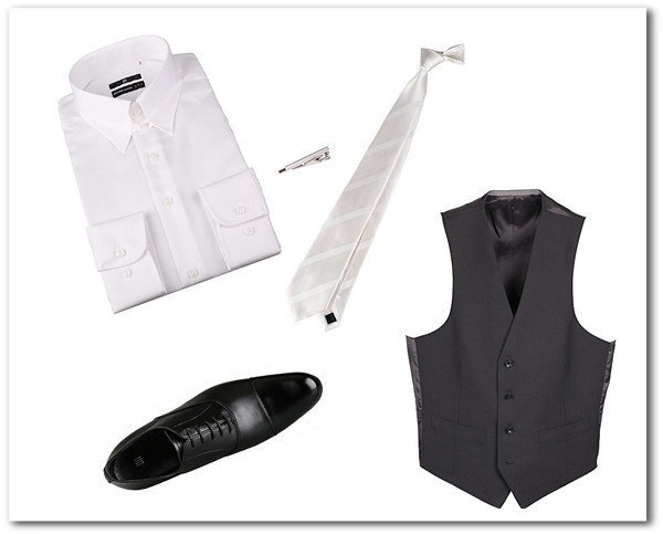 サテンのホワイトストライプソネクタイのコーディネート