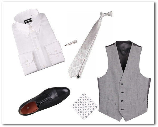 ホワイトのペイズリーネクタイのコーディネート