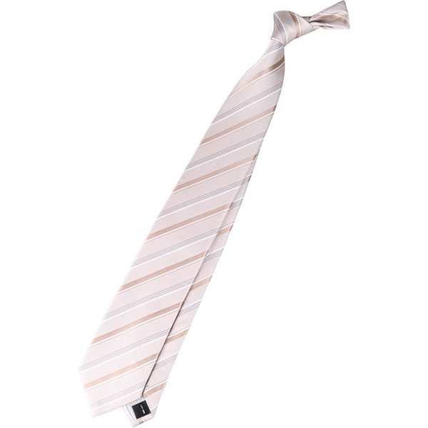 【SL】シルクストライプ結婚式ネクタイ 8.0cm幅/シャンパンゴールド×ホワイト×シルバー