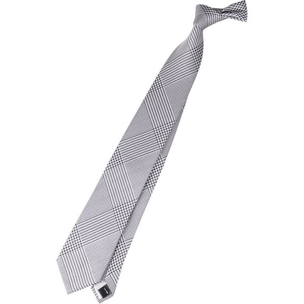 【SL】シルクチェック結婚式ネクタイ 8.0cm幅/ブラック×シルバー