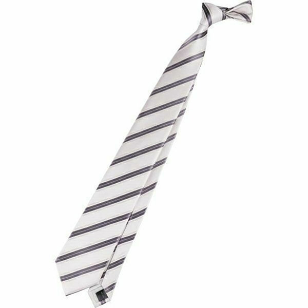 【SL】シルクストライプ結婚式ネクタイ 8.0cm幅/ホワイト×グレー