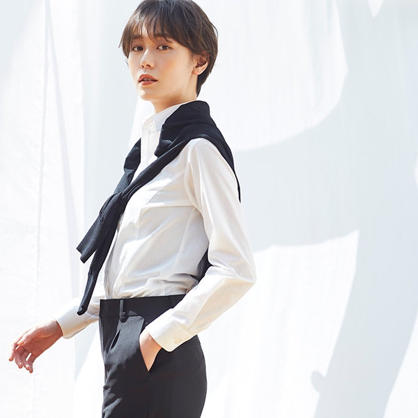 レディースホワイトレギュラーカラーブラウス・ワイシャツ