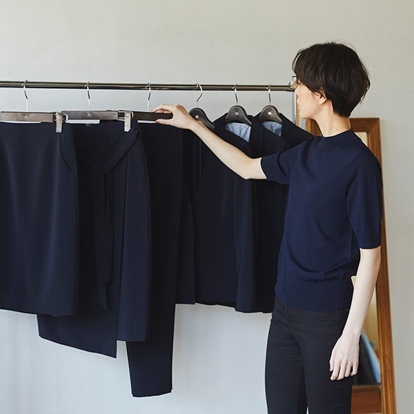 レディース半袖ネイビーハイネックシャツ・トップス