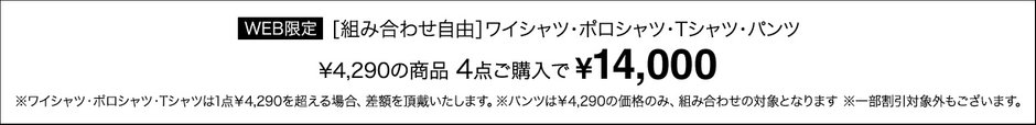 「ビジカジ（ポロシャツ・Tシャツ・ワイシャツ・パンツ）」4点￥14,000