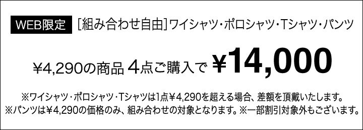 「ビジカジ（ポロシャツ・Tシャツ・ワイシャツ・パンツ）」4点￥14,000