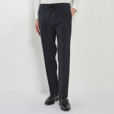 【発送在庫あり】【BLACK LINE】【春夏】0タックテーパードパンツ/ネイビー/ドローコード/ウエストシャーリング/※裾上げ済仕様