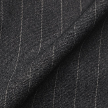 【SLIM TAPERED_2】【秋冬】2釦シングルスリーピーススーツ 0タック/グレー×ストライプ/ウエストシャーリング/4S SUSTAINABILITY&ECOLOGY FABRIC/※パンツ裾上げ済仕様
