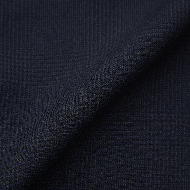 ブラックライン 【SLIM TAPERED_2】【秋冬】2釦シングルスリーピーススーツ 0タック/ネイビー×チェック/ウエストシャーリング/4S SUSTAINABILITY&ECOLOGY FABRIC/※パンツ裾上げ済仕様 紺濃色