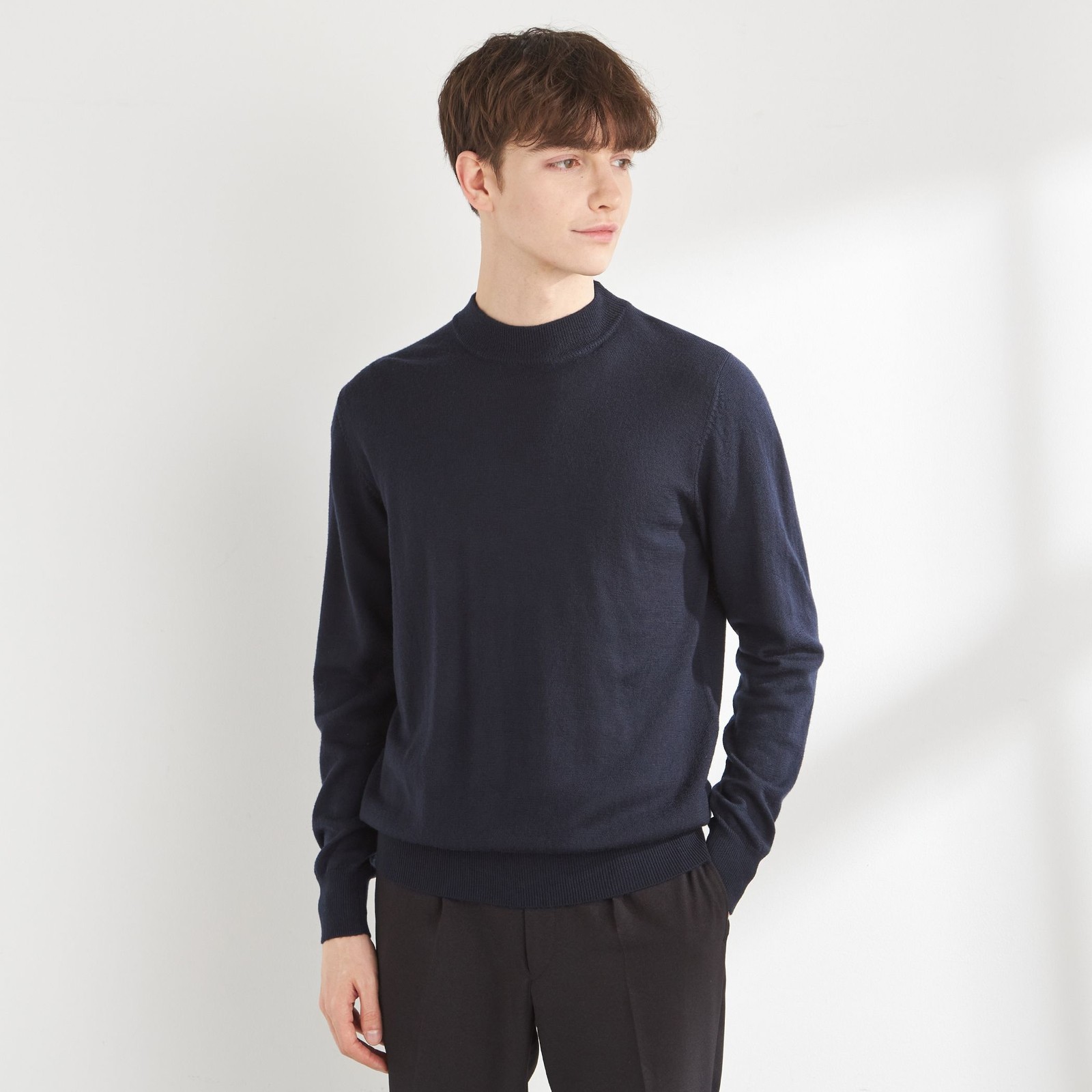 【RBC】【秋冬】ウールモックネックニットセーター/ネイビー/ZEGNA BARUFFA/マシンウォッシャブル