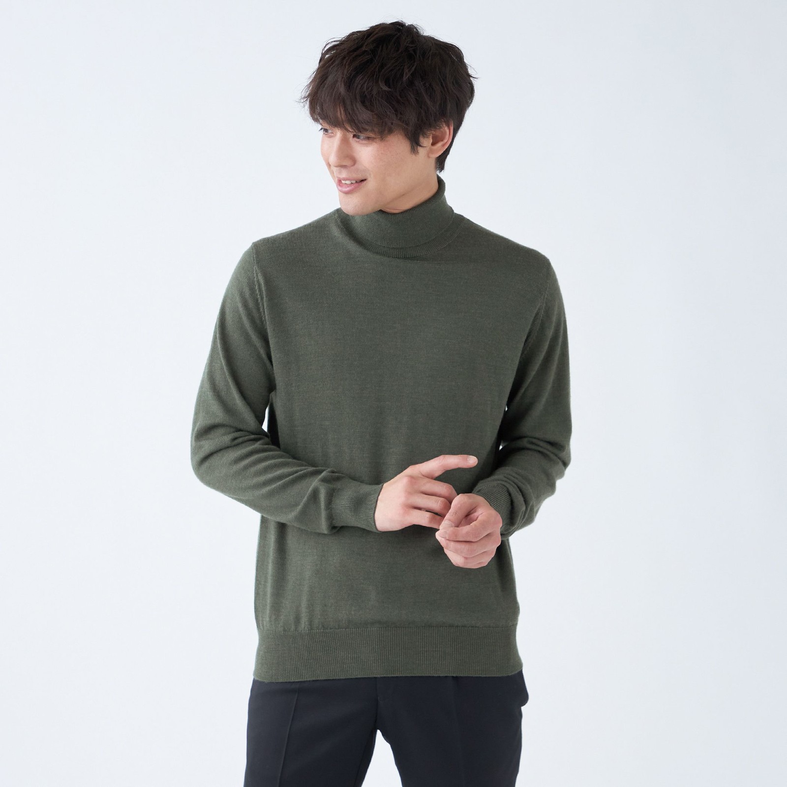 【RBC】【秋冬】ウール100％タートルネックニットセーター/カーキ/ZEGNA BARUFFA/マシンウォッシャブル