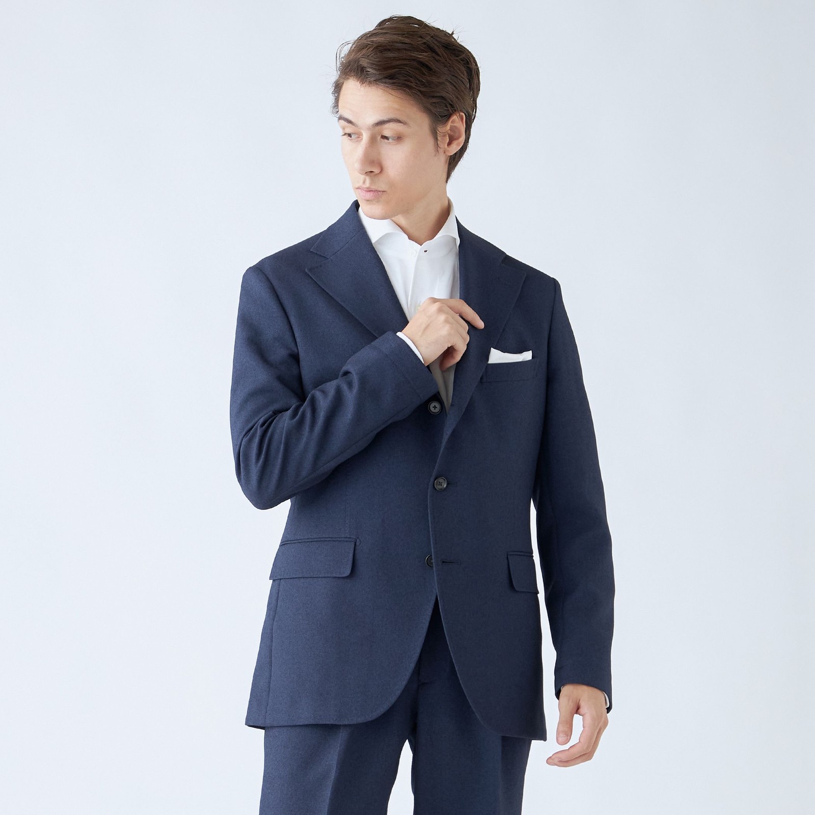 【発送在庫あり】【RBC】【秋冬】3釦段返りシングルスーツ 2タック/ネイビー/ドローコード&ウエストシャーリング/※パンツ裾上げ済仕様
