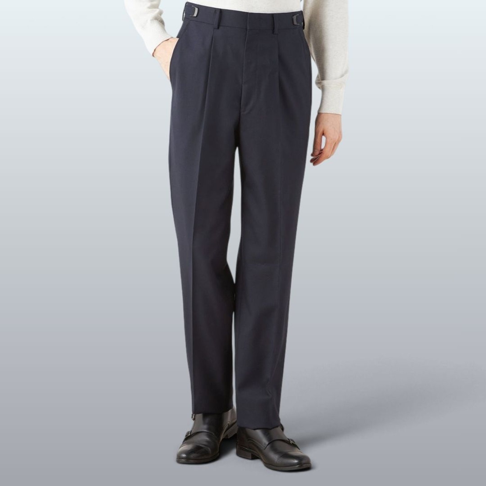 【WIDE PANTS SUIT】【秋冬】1タックワイドシルエットパンツ/ネイビー/NEW ZEALAND WOOL MIX/※裾上げ必要