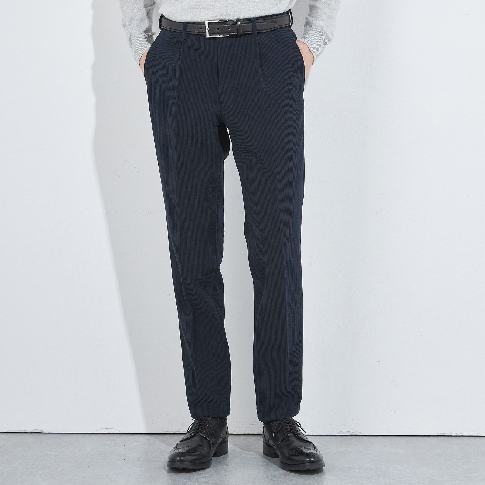 【5DAYS CLOSET】【RBC】【秋冬】1タックテーパードパンツ/ネイビー×コーデュロイ/ウエストムーブ仕様/4S SUSTAINABLE/※裾上げ必要
