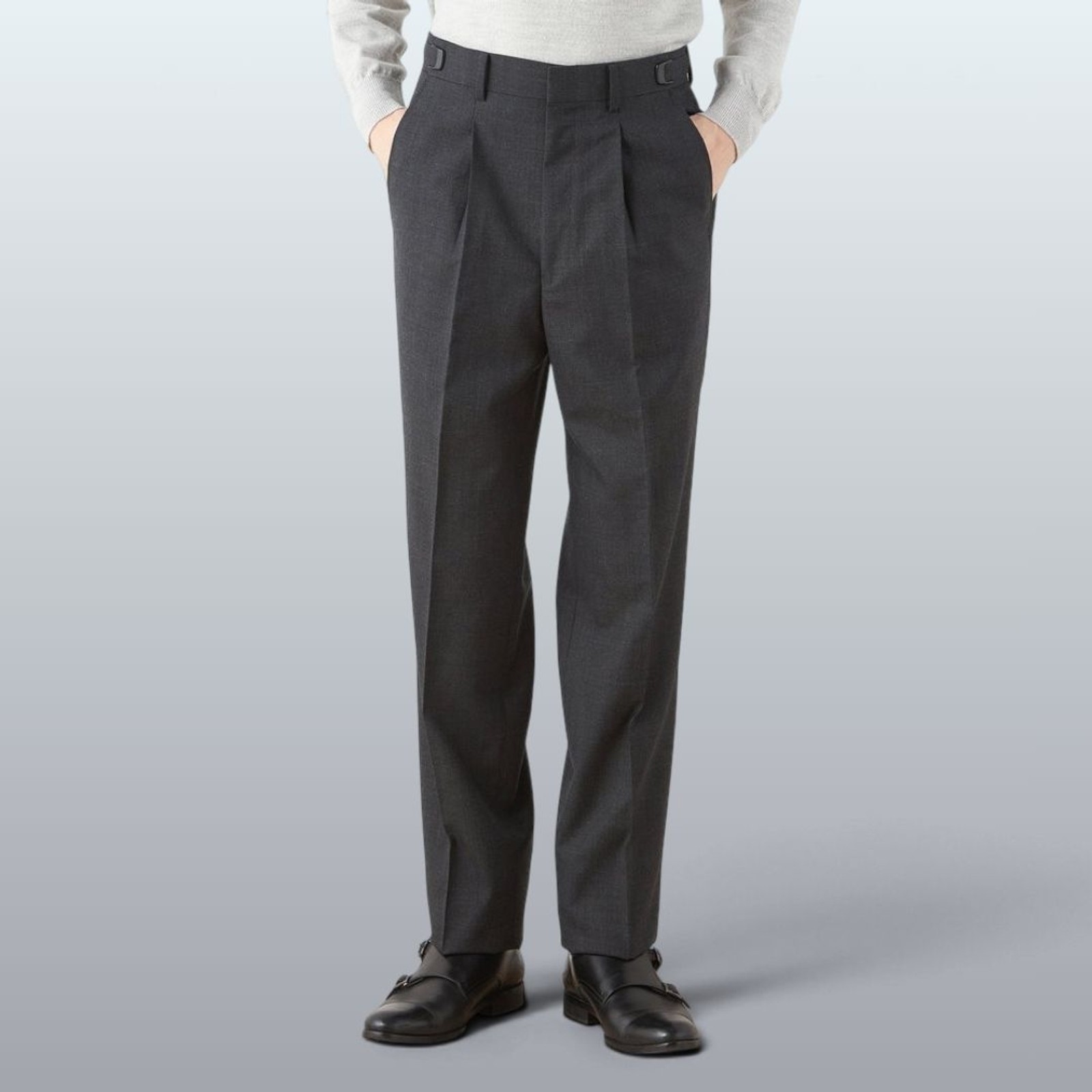 【発送在庫あり】【WIDE PANTS SUIT】【秋冬】1タックワイドシルエットパンツ/ダークグレー×グレンチェック/NEW ZEALAND WOOL MIX/※裾上げ必要