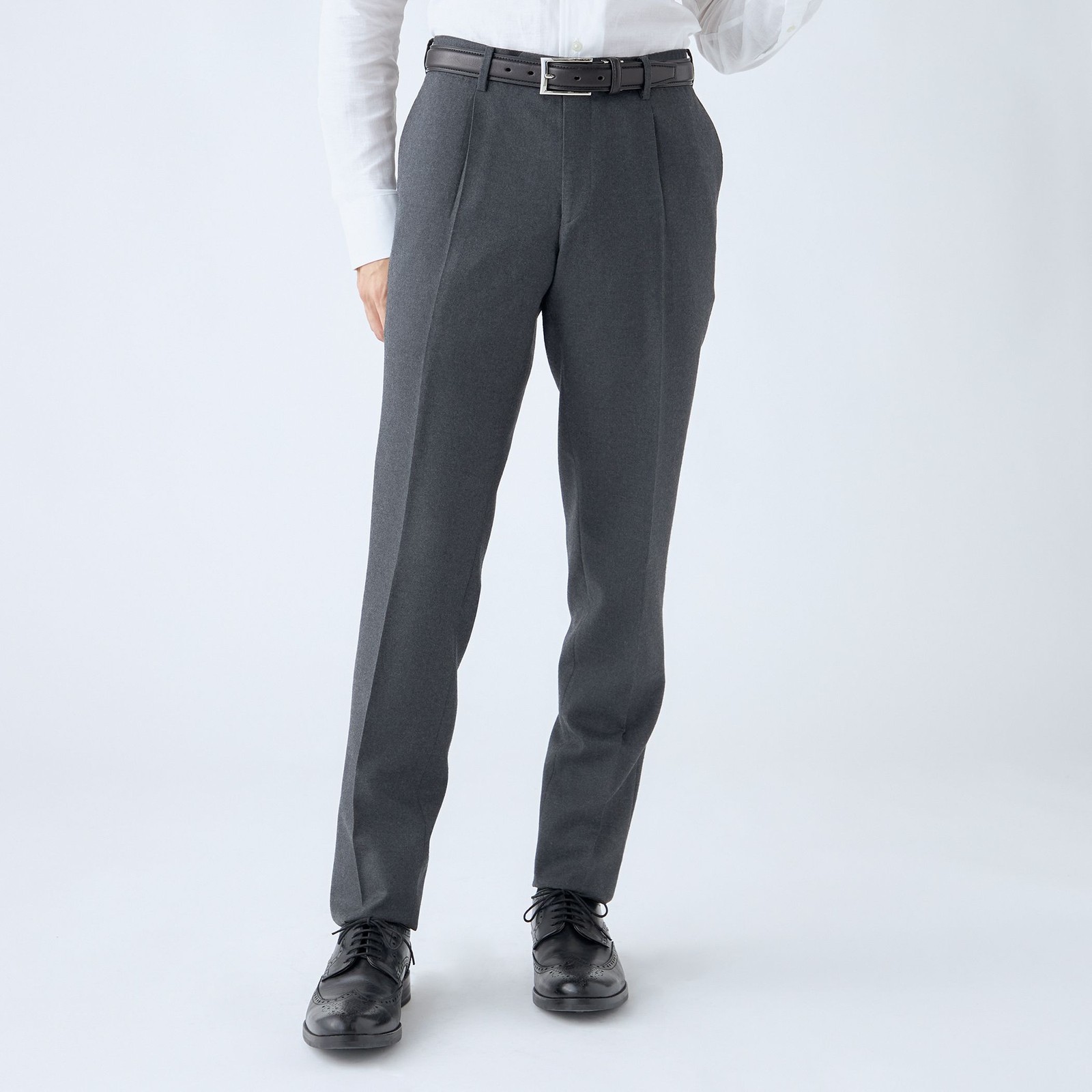 【CLASSICO TAPERED】【秋冬】ウール 1タックテーパードパンツ/ダークグレー×ソリッド/ウエストムーブ/※裾上げ必要