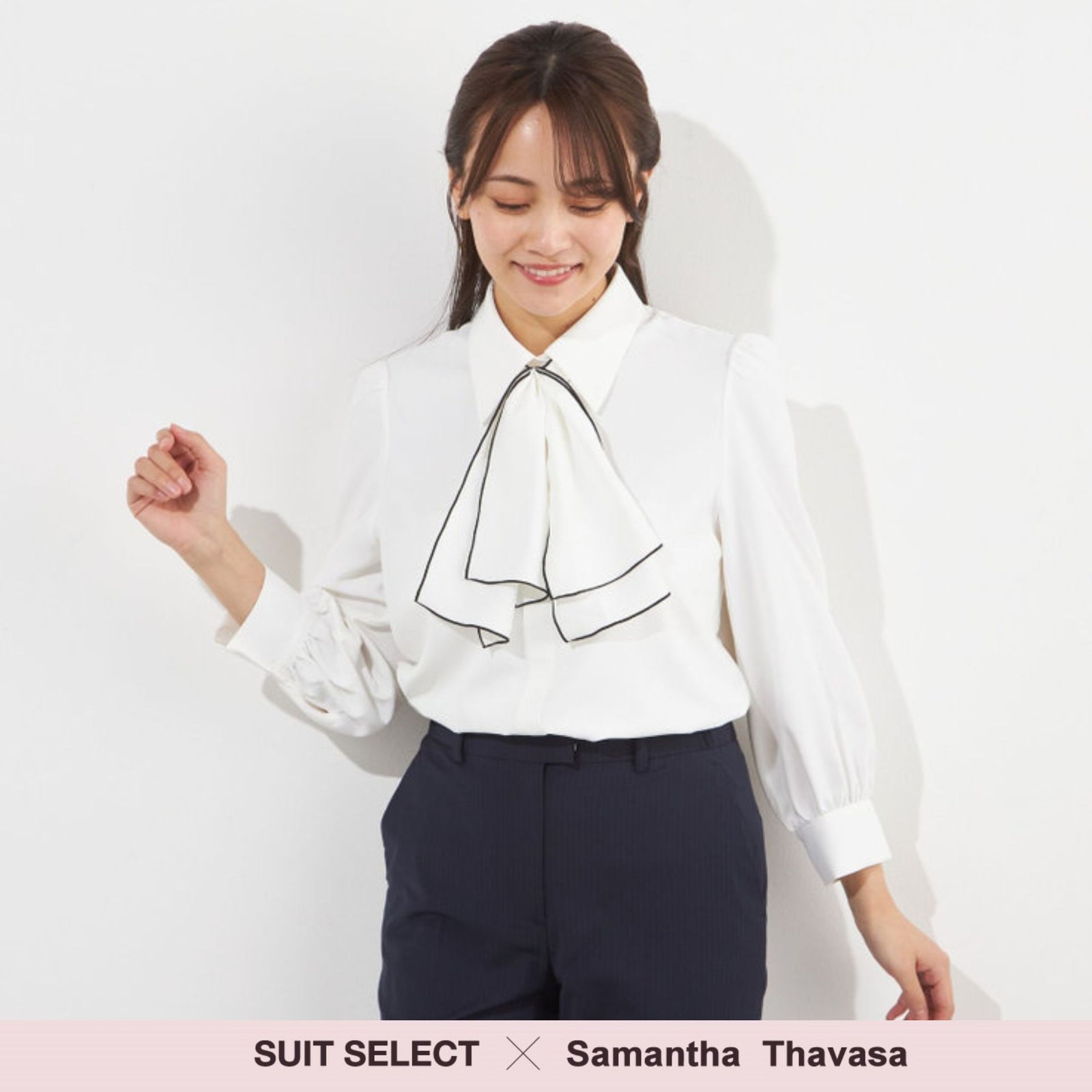 【SUIT SELECT×Samantha Thavasa】【長袖】2WAYフリルタイブラウス/ホワイト