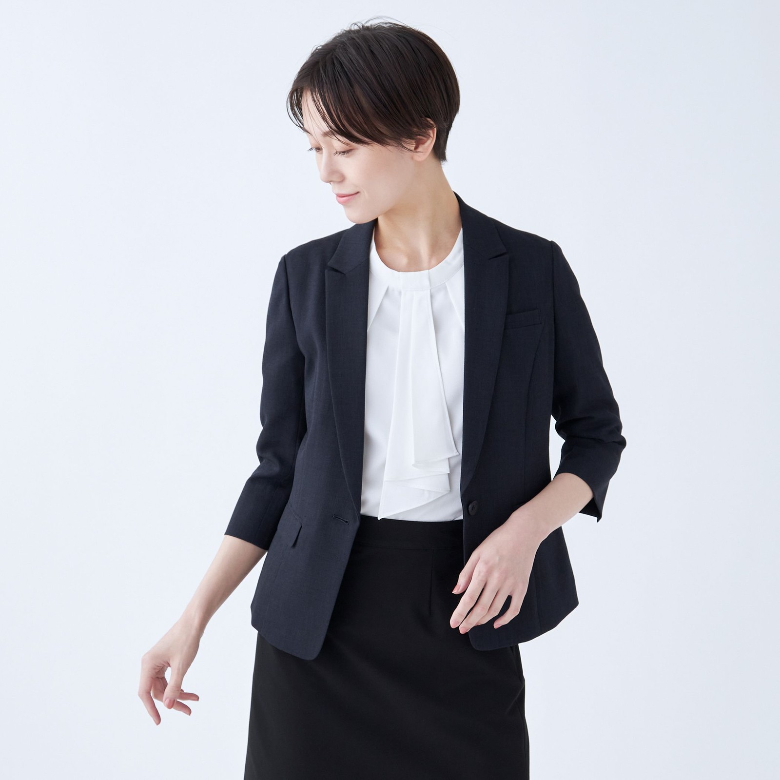 【WEB限定/OUTLET】【SL】【春夏】1釦シングル七分袖ジャケット/ネイビー/ウォッシャブル