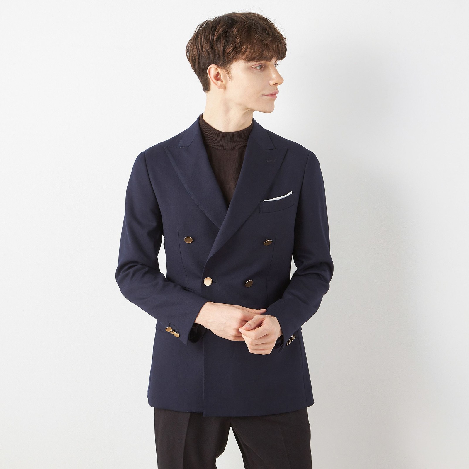 【CLASSICO TAPERED】【秋冬】ウール6釦2掛けダブルジャケット/ネイビー/チェンジポケット/ゴールド釦/NEW ZEALAND WOOL