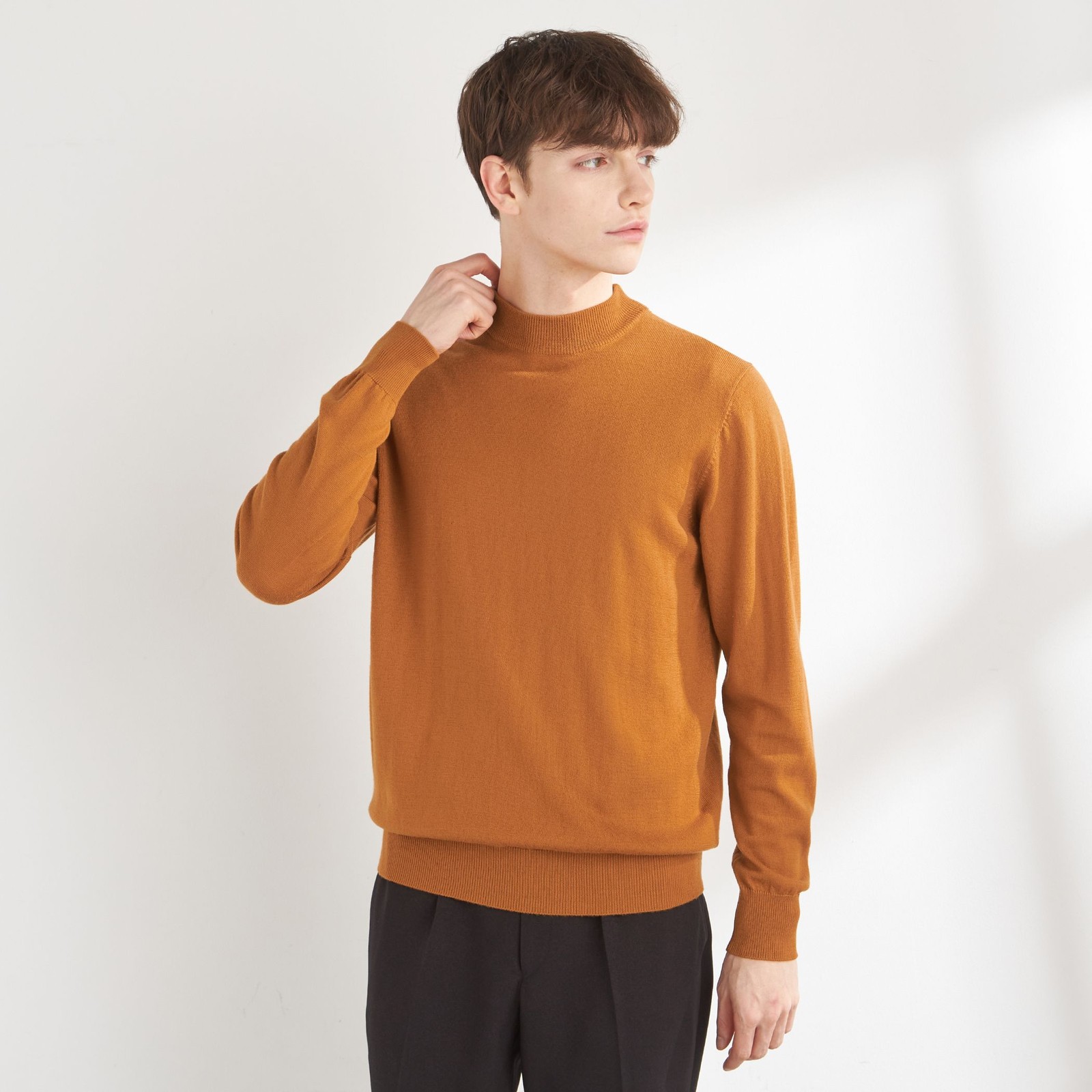 【RBC】【秋冬】ウールモックネックニットセーター/オレンジ/ZEGNA BARUFFA/マシンウォッシャブル