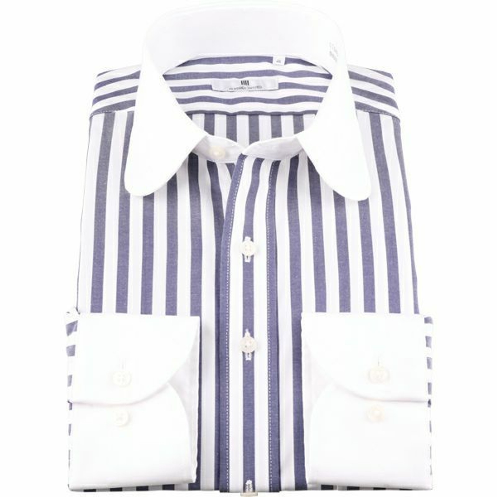 【発送在庫あり】【CLASSICO TAPERED】【形態安定】クレリックラウンドカラードレスワイシャツ/襟袖口：ホワイト+ホワイト×ホワイト＆ネイビー×ストライプ