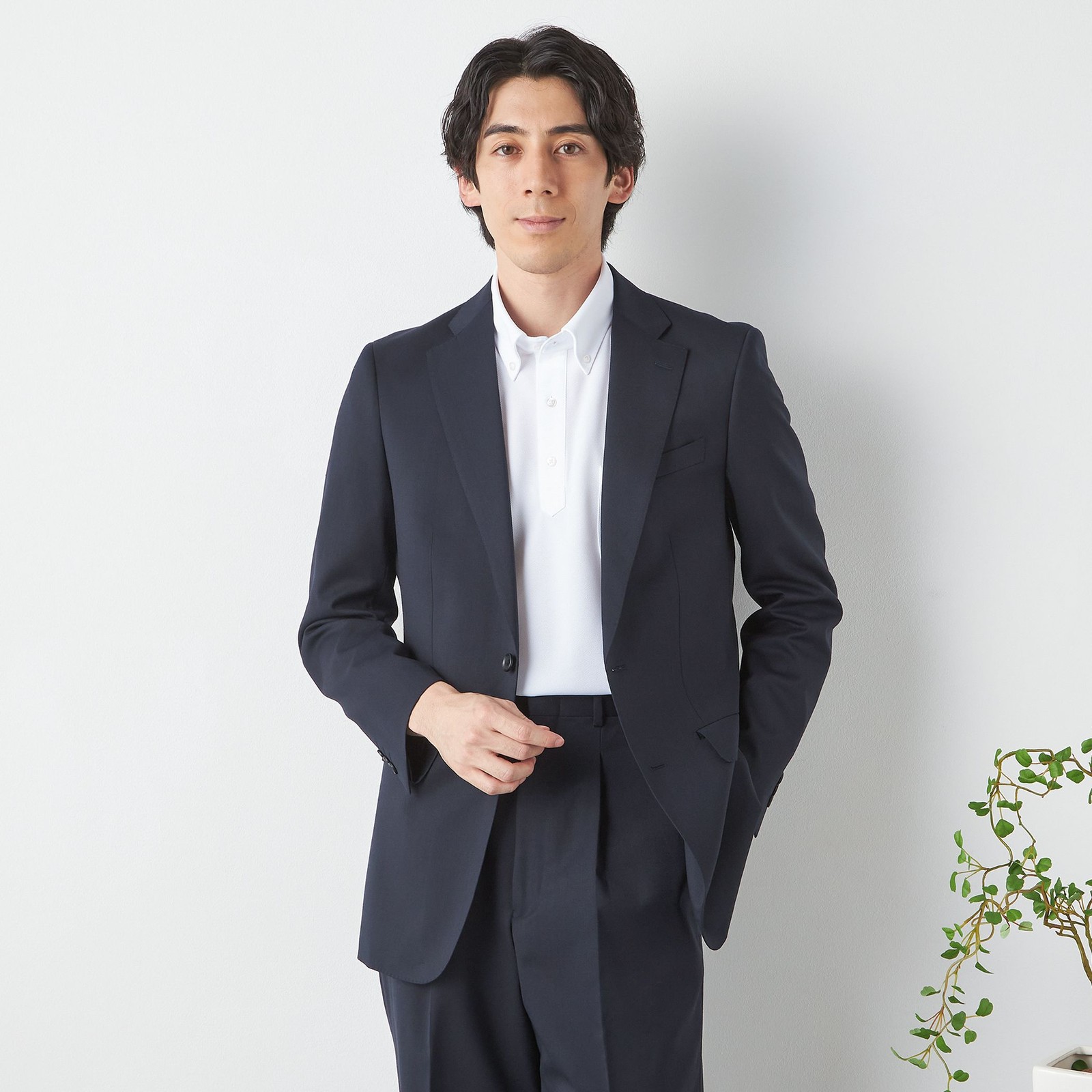 【WIDE PANTS SUIT】【春夏】ワイドパンツスーツ 2釦シングルジャケット セットアップ / ネイビー / 軽量