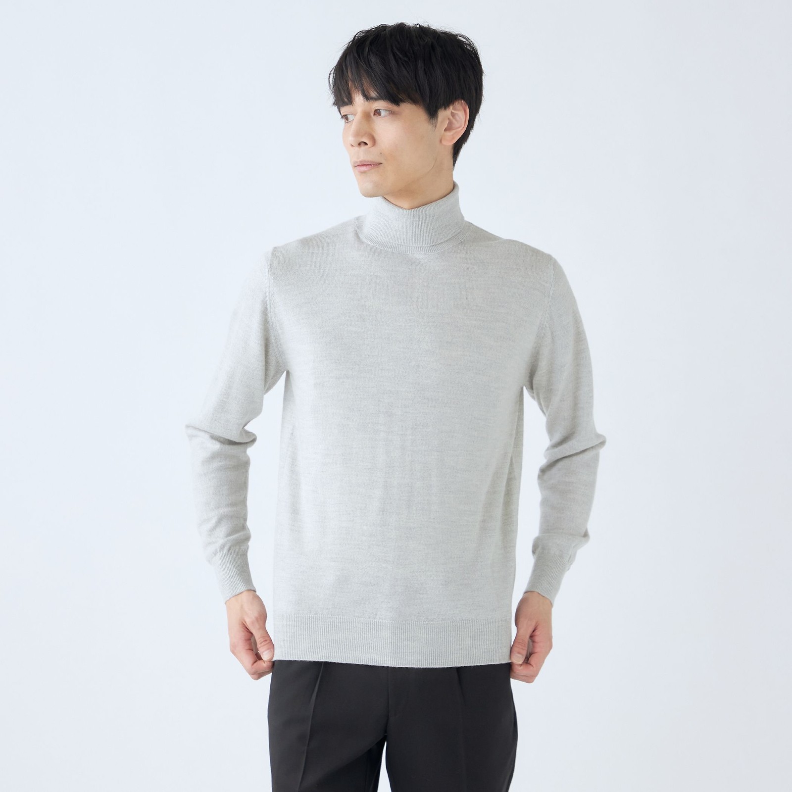 【発送在庫あり】【RBC】【秋冬】ウール100％タートルネックニットセーター/ライトグレー/ZEGNA BARUFFA/マシンウォッシャブル