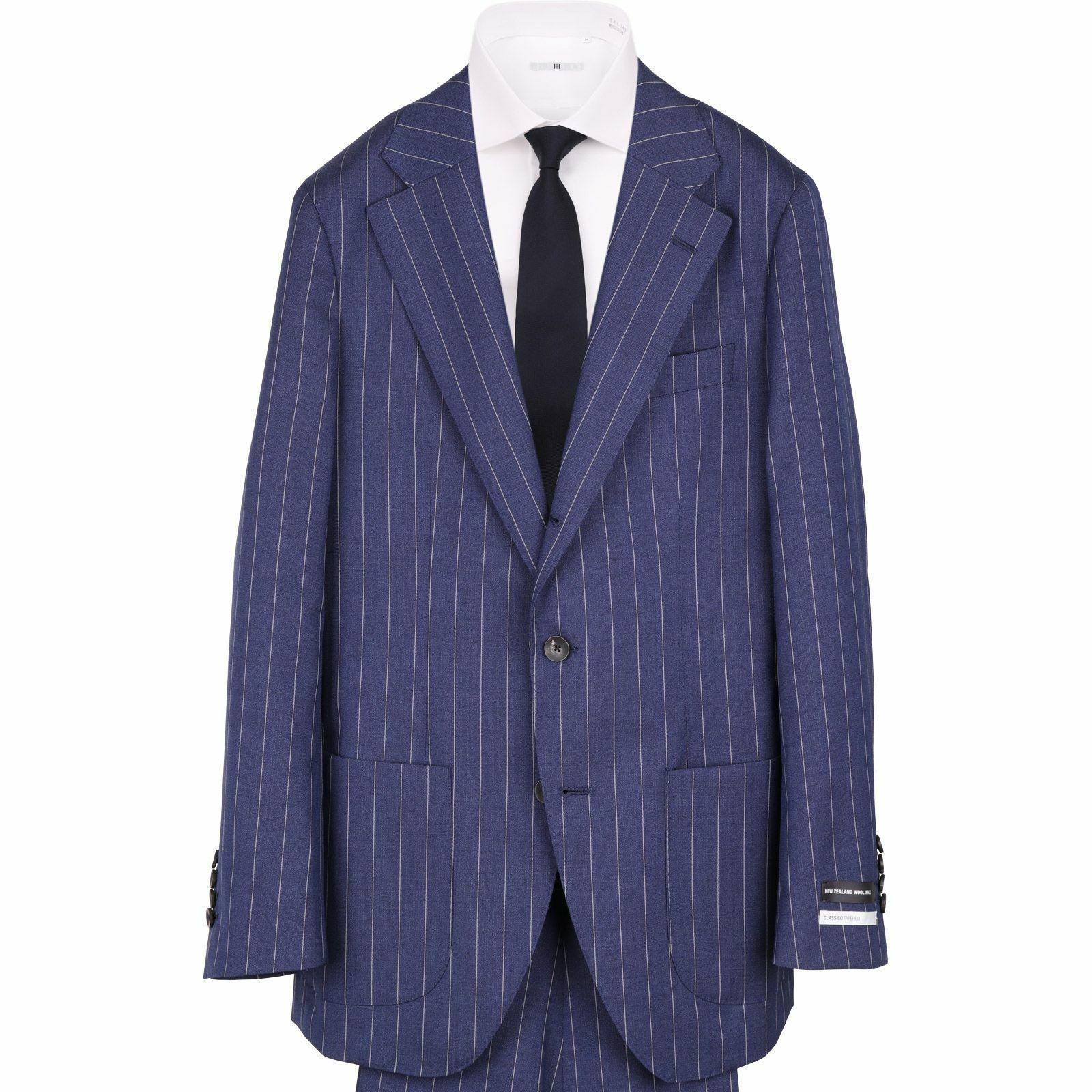 【WEB限定/OUTLET】【CLASSICO TAPERED】【春夏】3釦段返りシングルスーツ 2タック/ネイビー×ストライプ/パッチポケット＆サイドAJ/NEW ZEALAND WOOL MIX