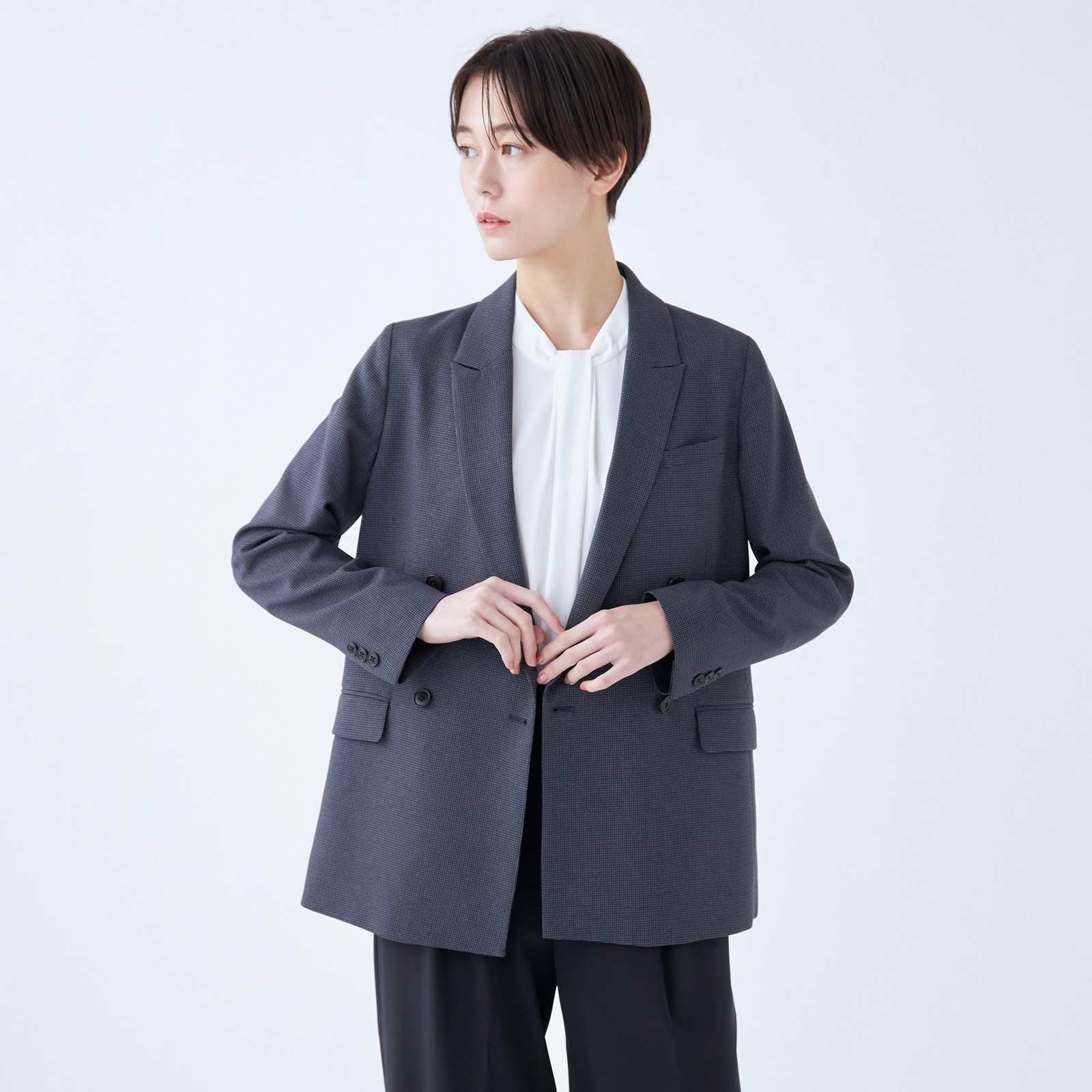 【RELAX TAPERED_2】【秋冬】4釦1掛けダブルジャケット/ネイビー×ガンクラブチェック/ウォッシャブル