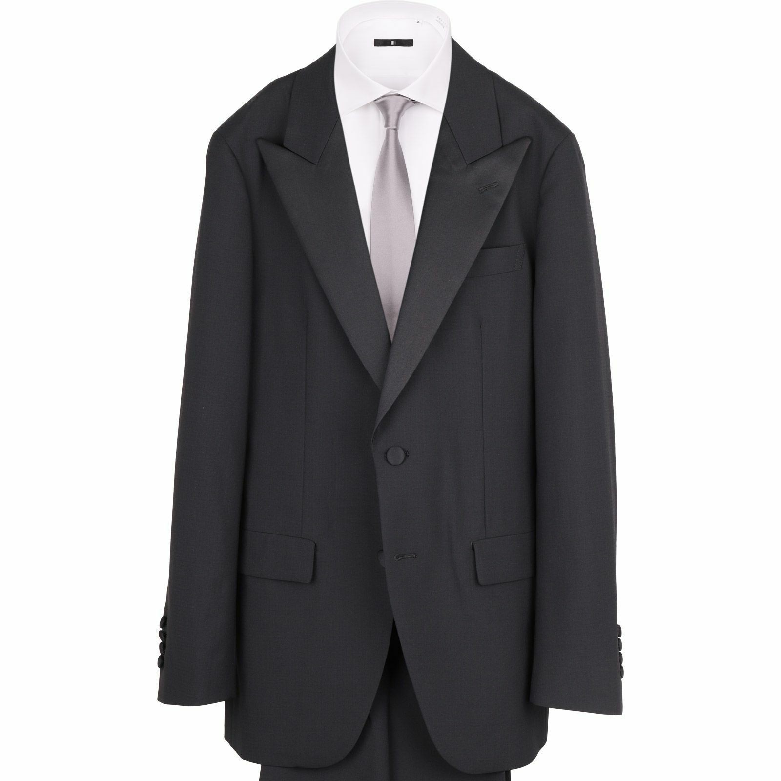 【WEB限定/OUTLET】【CLASSICO TAPERED】【年間】2釦ピークドラペルシングルタキシードスーツ 1タック/ブラック×シアサッカー/サイドギャザー＆ドローコード