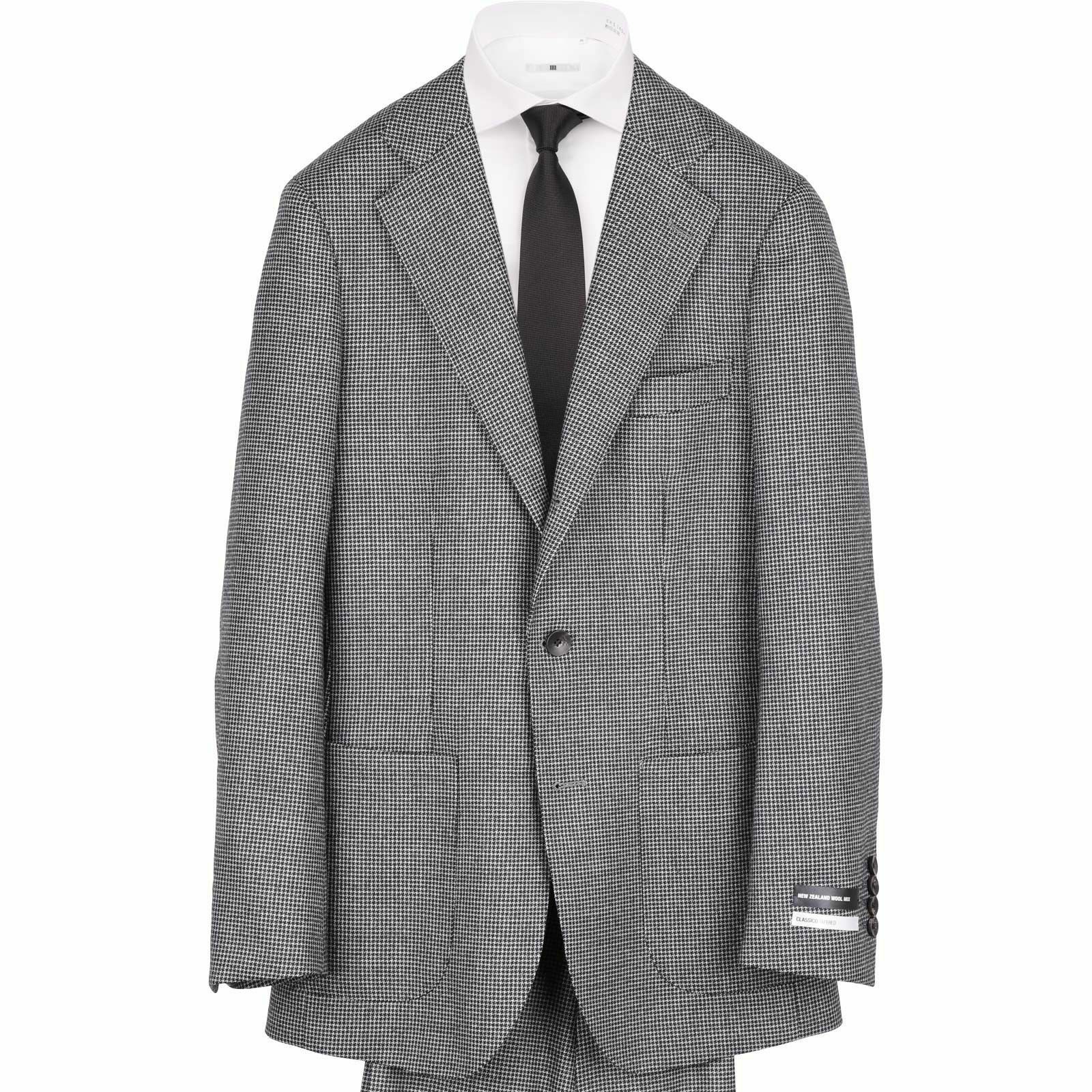 【WEB限定/OUTLET】【CLASSICO TAPERED】【秋冬】3釦段返りシングルスーツ 2タック/アイボリー＆ブラック×ハウンドトゥース/パッチポケット/サイドAJ/NEW ZEALAND WOOL MIX