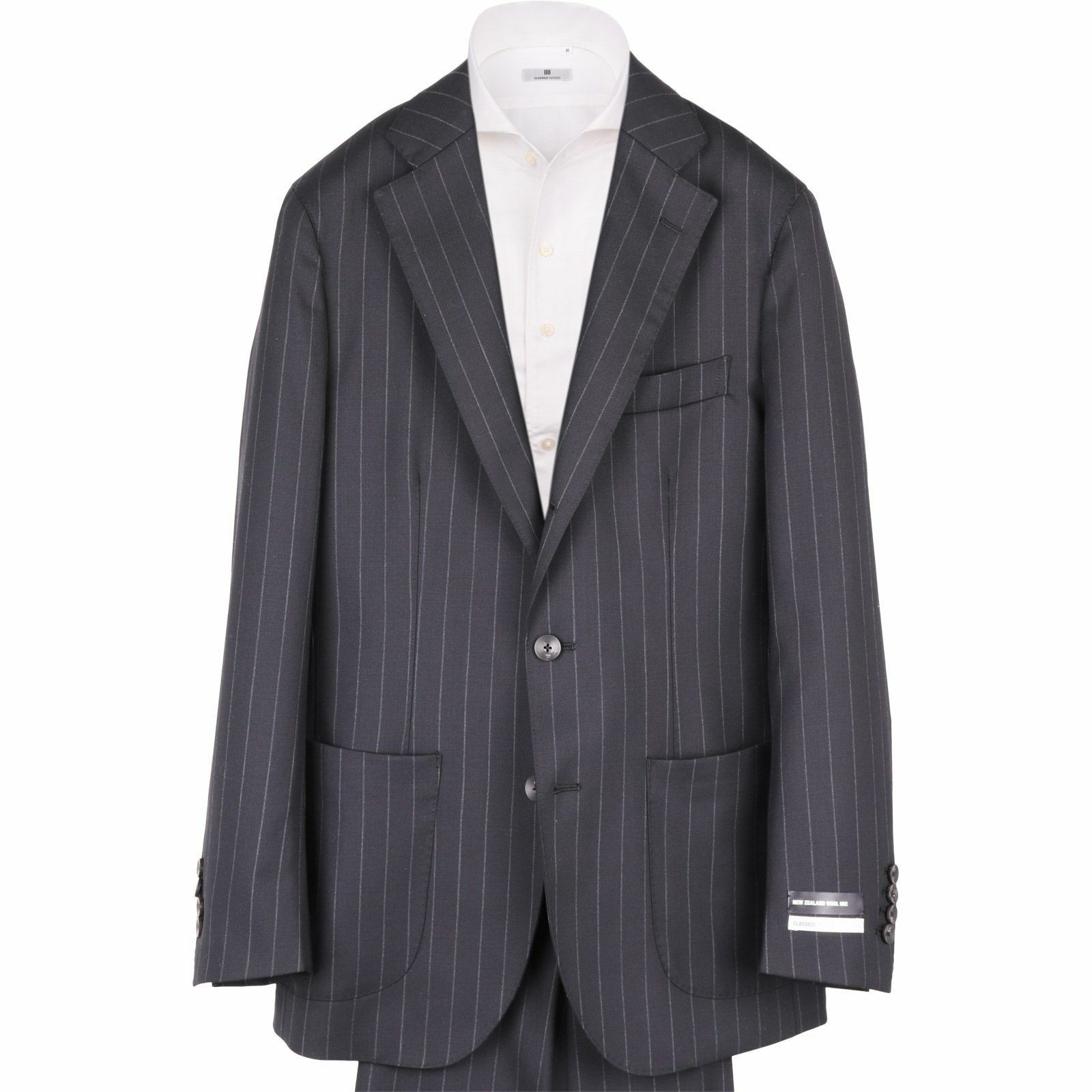 【WEB限定/OUTLET】【CLASSICO TAPERED】【秋冬】3釦段返りシングルスーツ 2タック/ブラック×ストライプ/パッチポケット/サイドAJ/NEW ZEALAND WOOL MIX