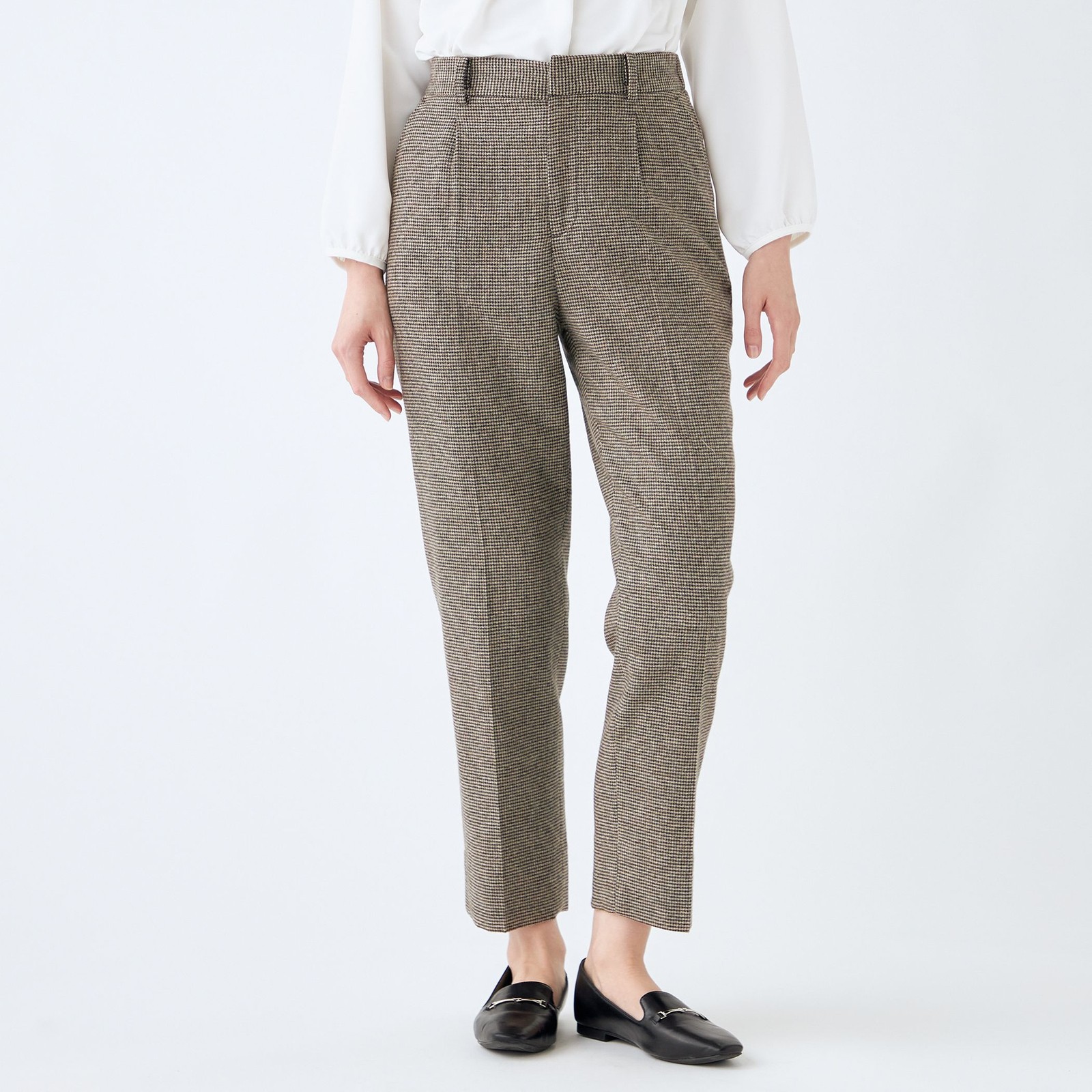 【RELAX TAPERED】【秋冬】パンツ/ブラウン×ハウンドトゥース/ウエストシャーリング/RE:NEWOOL/※裾上げ済み仕様