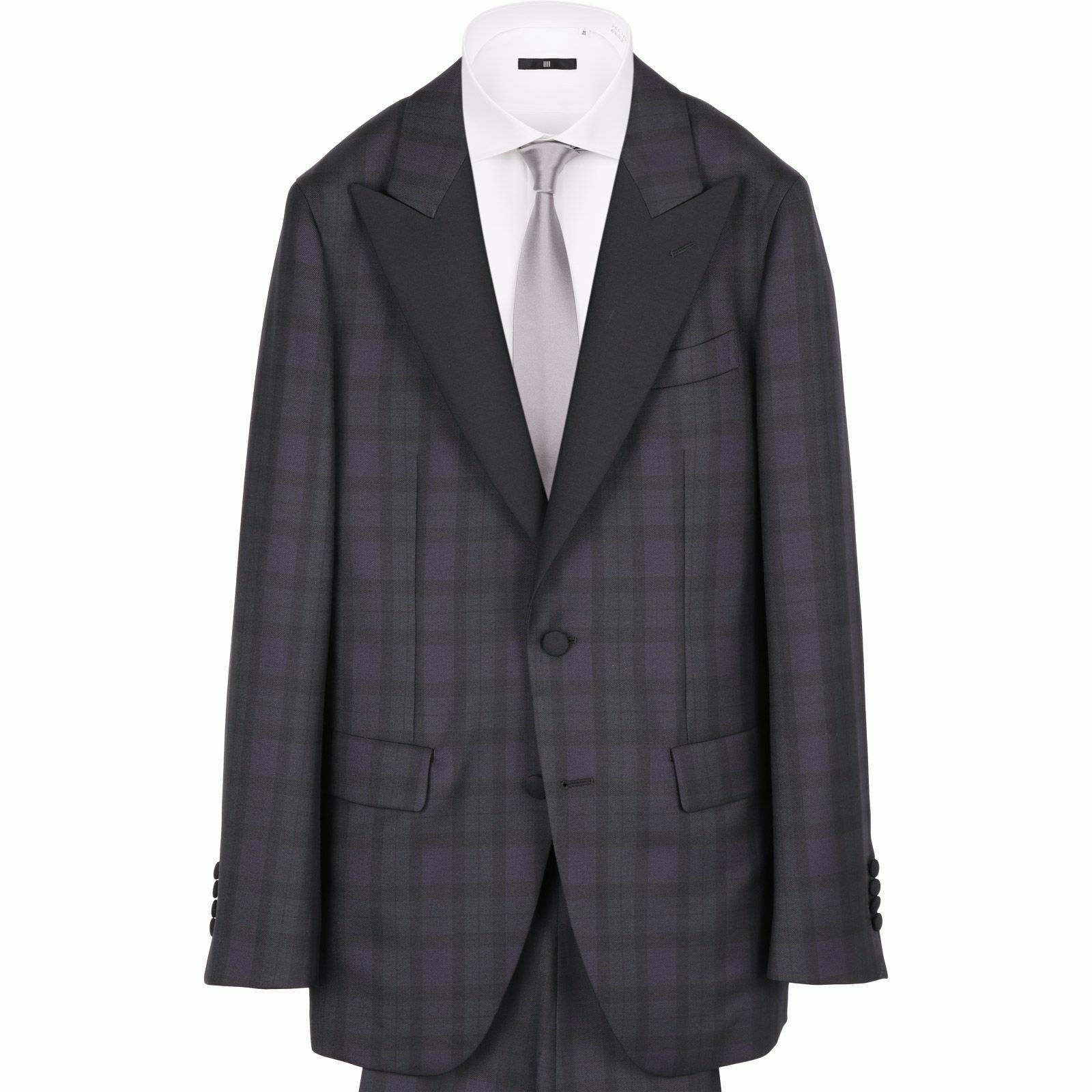 【WEB限定/OUTLET】【CLASSICO TAPERED】【年間】2釦ピークドラペルシングルタキシードスーツ 1タック/ブラック&ネイビー&グリーン×ブラックウォッチ