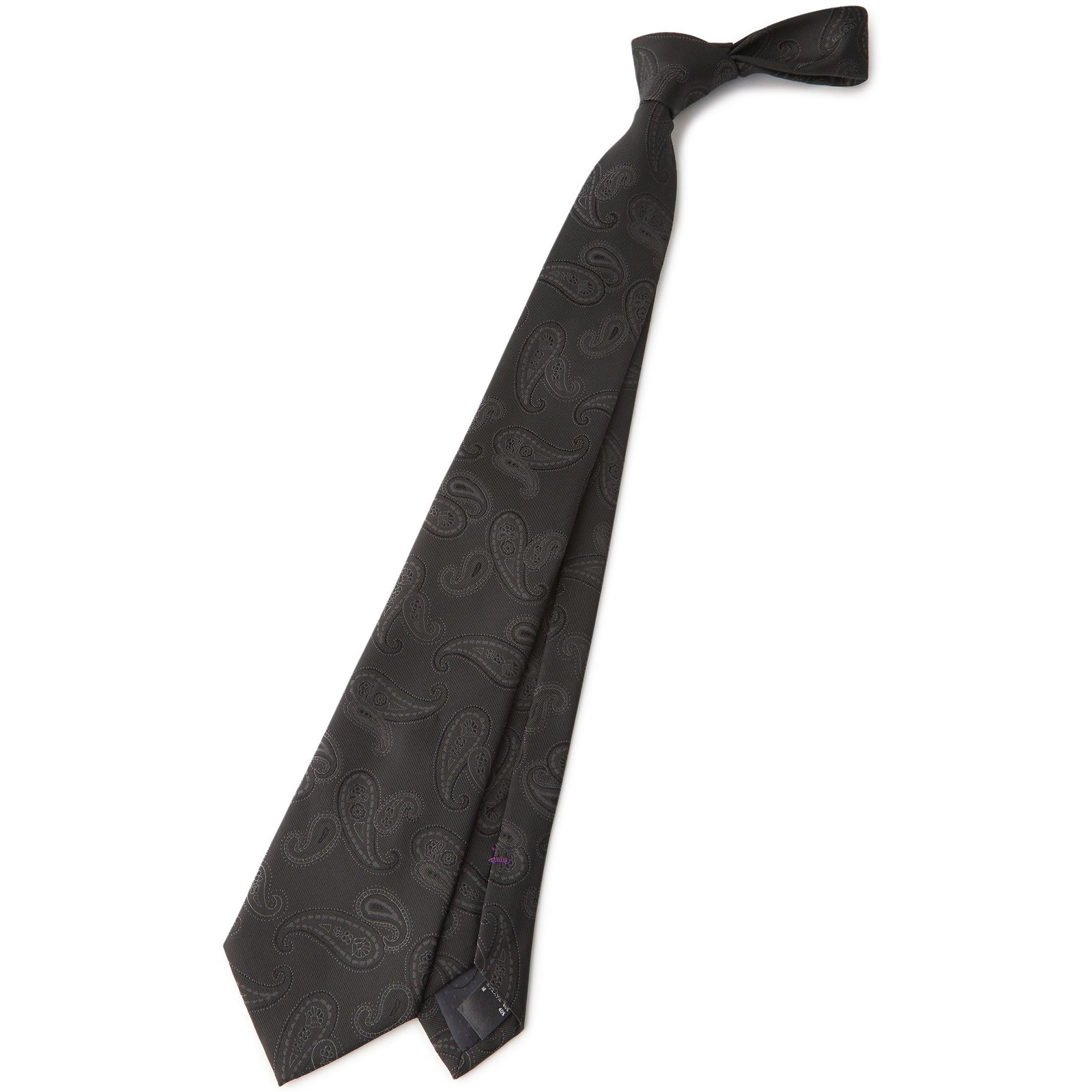 【BLACK LINE】シルクブレンドペイズリーネクタイ 7.5cm幅/グレー