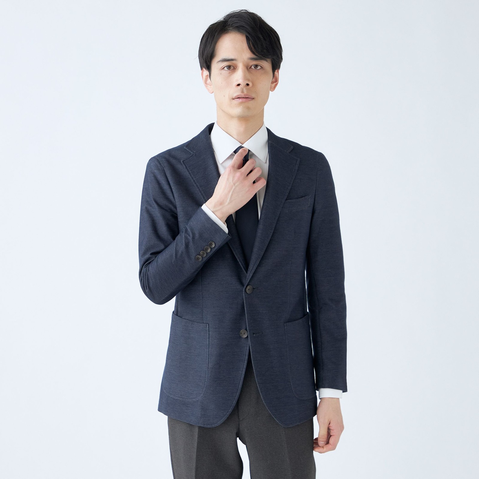 【発送在庫あり】【CLASSICO TAPERED】【年間】コットンブレンド2釦ジャケット/ネイビー×ソフトデニム/パッチポケット