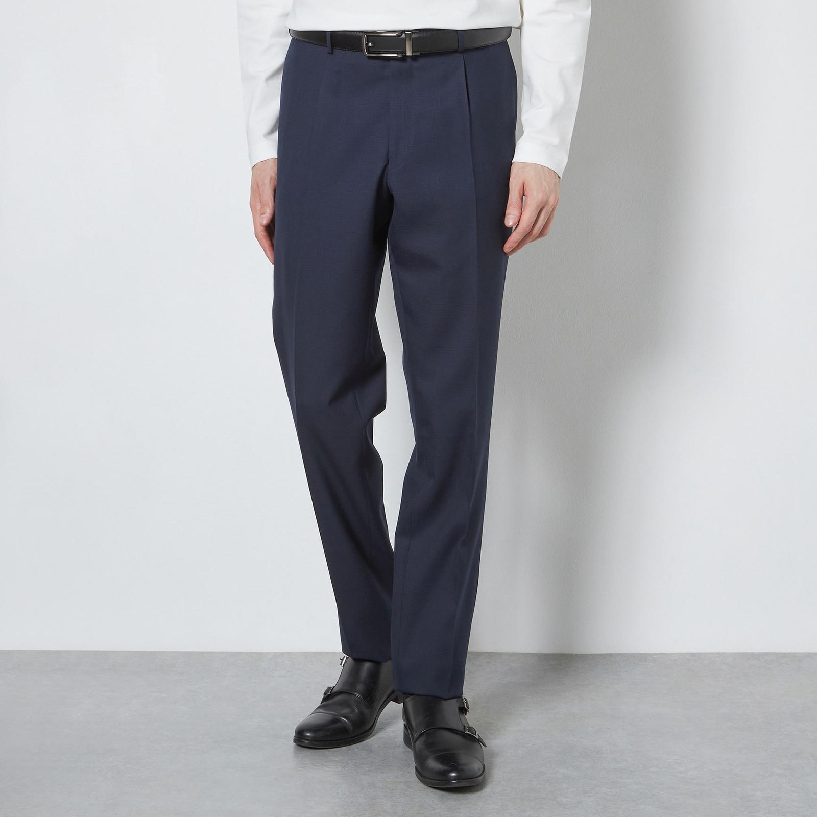 【CLASSICO TAPERED】【春夏】1タックテーパードパンツ/ネイビー×グレンチェック/ウエストムーブ/※裾上げ必要