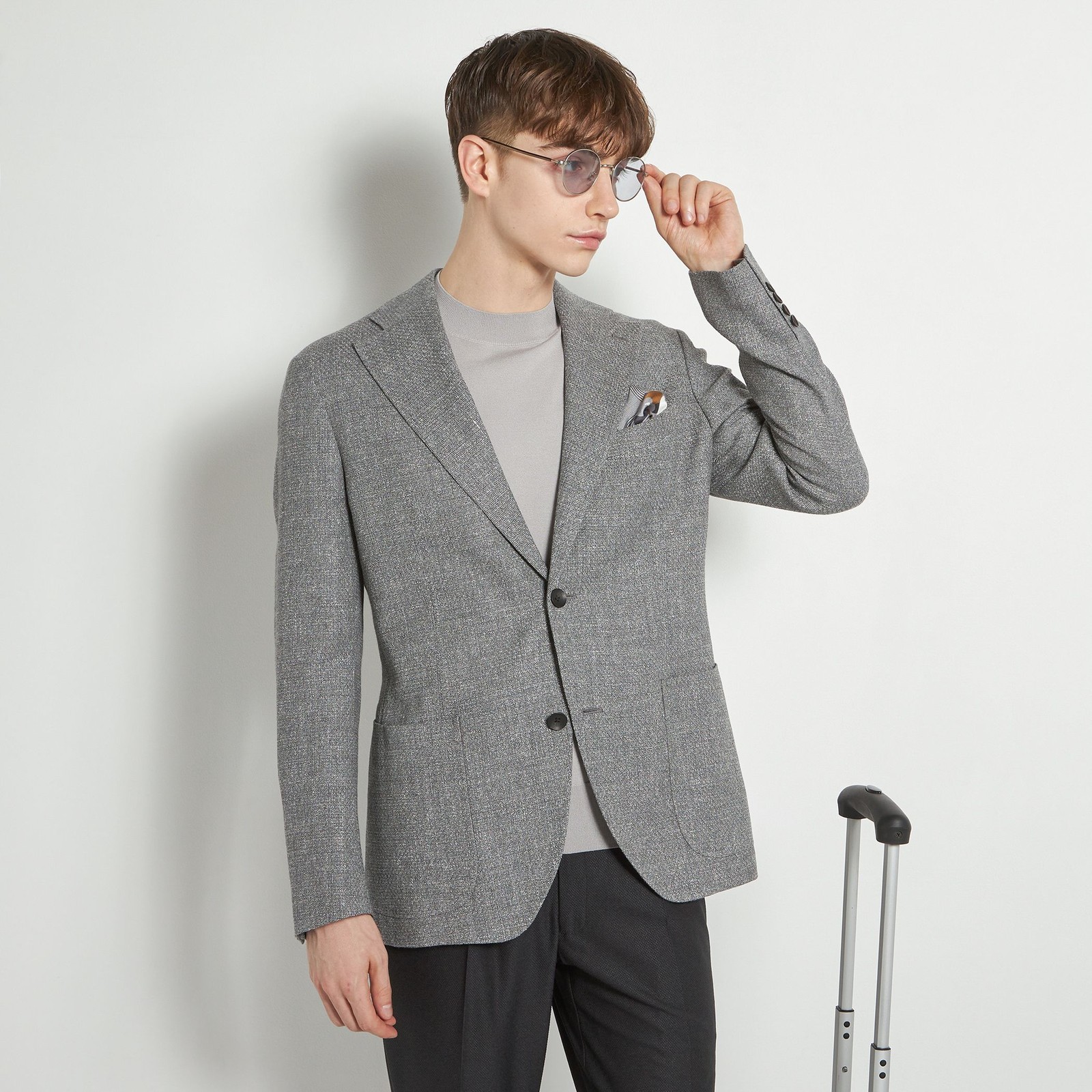【CLASSICO TAPERED】【春夏】ウールリネン2釦シングルジャケット/グレー/パッチポケット/MARZOTTO