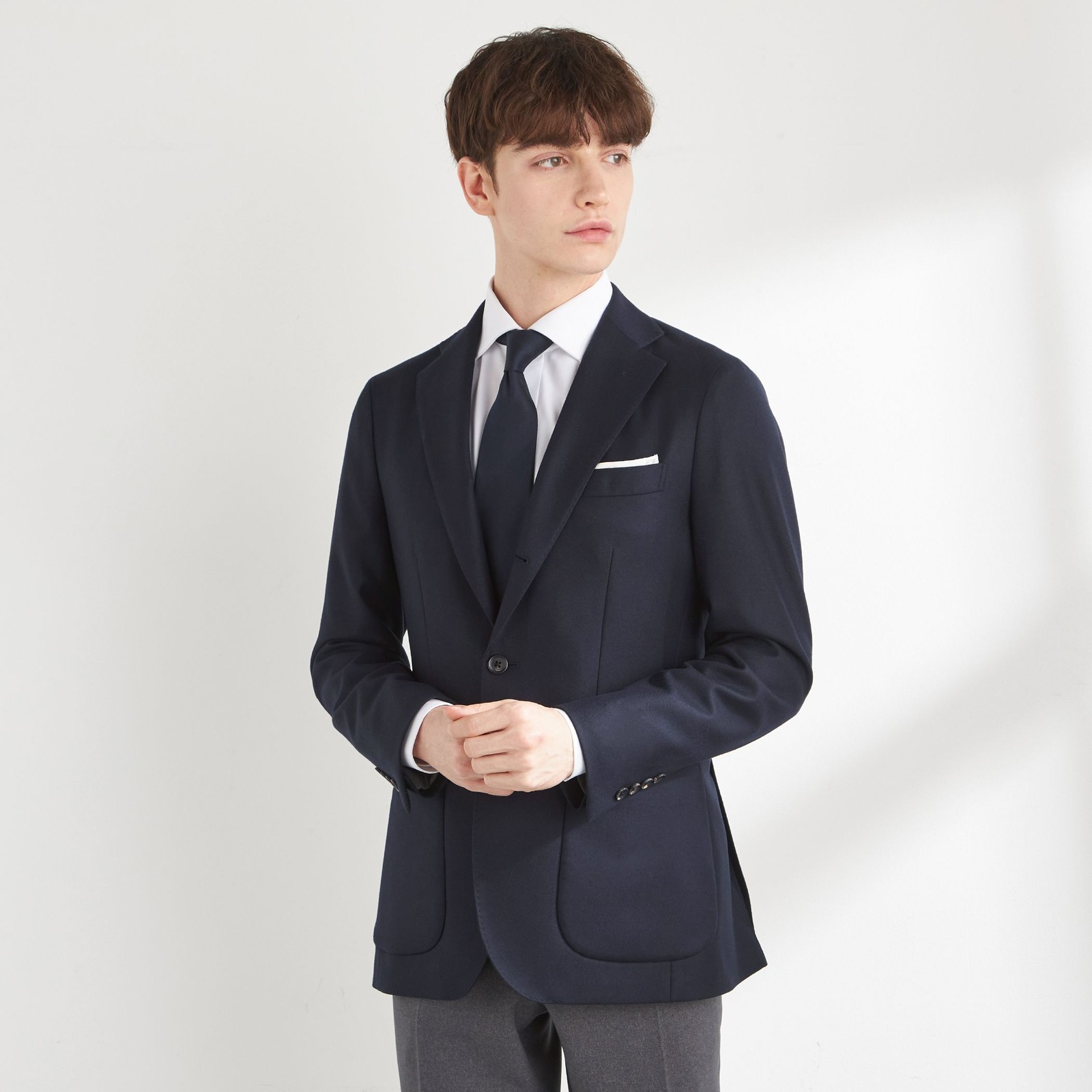 【CLASSICO TAPERED】【秋冬】3釦段返りジャケット/ネイビー/パッチポケット/NEW ZEALAND WOOL SUPER170'S