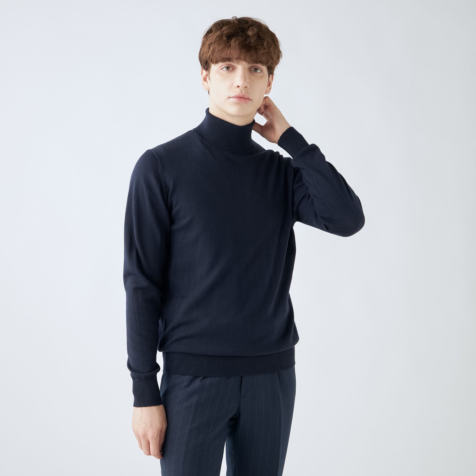 【RBC】【秋冬】ウールタートルネックニットセーター/ネイビー/ZEGNA BARUFFA/マシンウォッシャブル