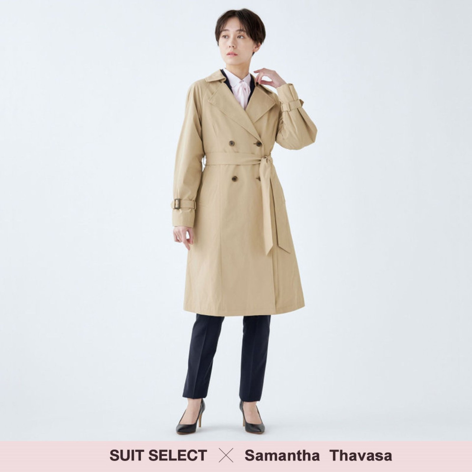 【SUIT SELECT×Samantha Thavasa】バックプリーツ トレンチコート/ベージュ