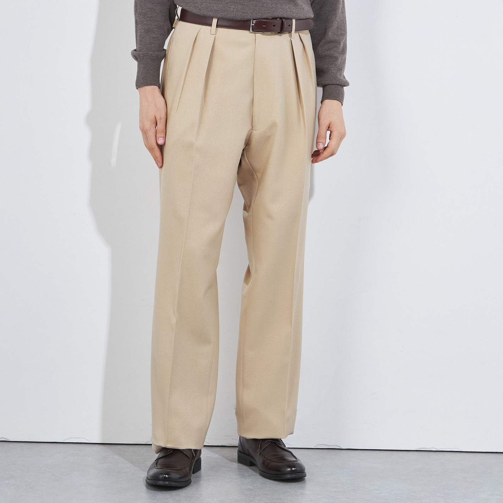 【RBC】【秋冬】2タックワイドパンツ/ベージュ/サイド尾錠/4S SUSTAINABILITY&ECOLOGY FABRIC/※裾上げ必要