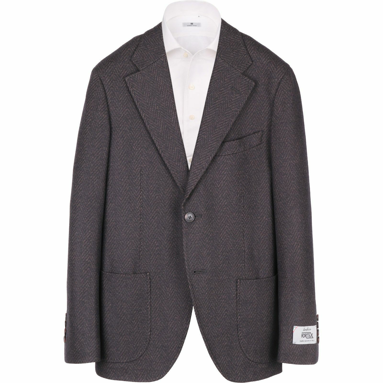 【WEB限定/OUTLET】【CLASSICO TAPERED】【秋冬】コットンウールブレンド2釦ジャケット/ブラウン×ワイドヘリンボーン/ジャージー素材/パッチポケット/FORTEX fabric made in italy