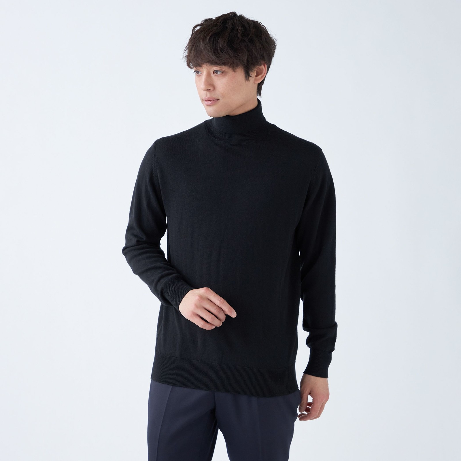 【RBC】【秋冬】ウール100％タートルネックニットセーター/ブラック/ZEGNA BARUFFA/マシンウォッシャブル
