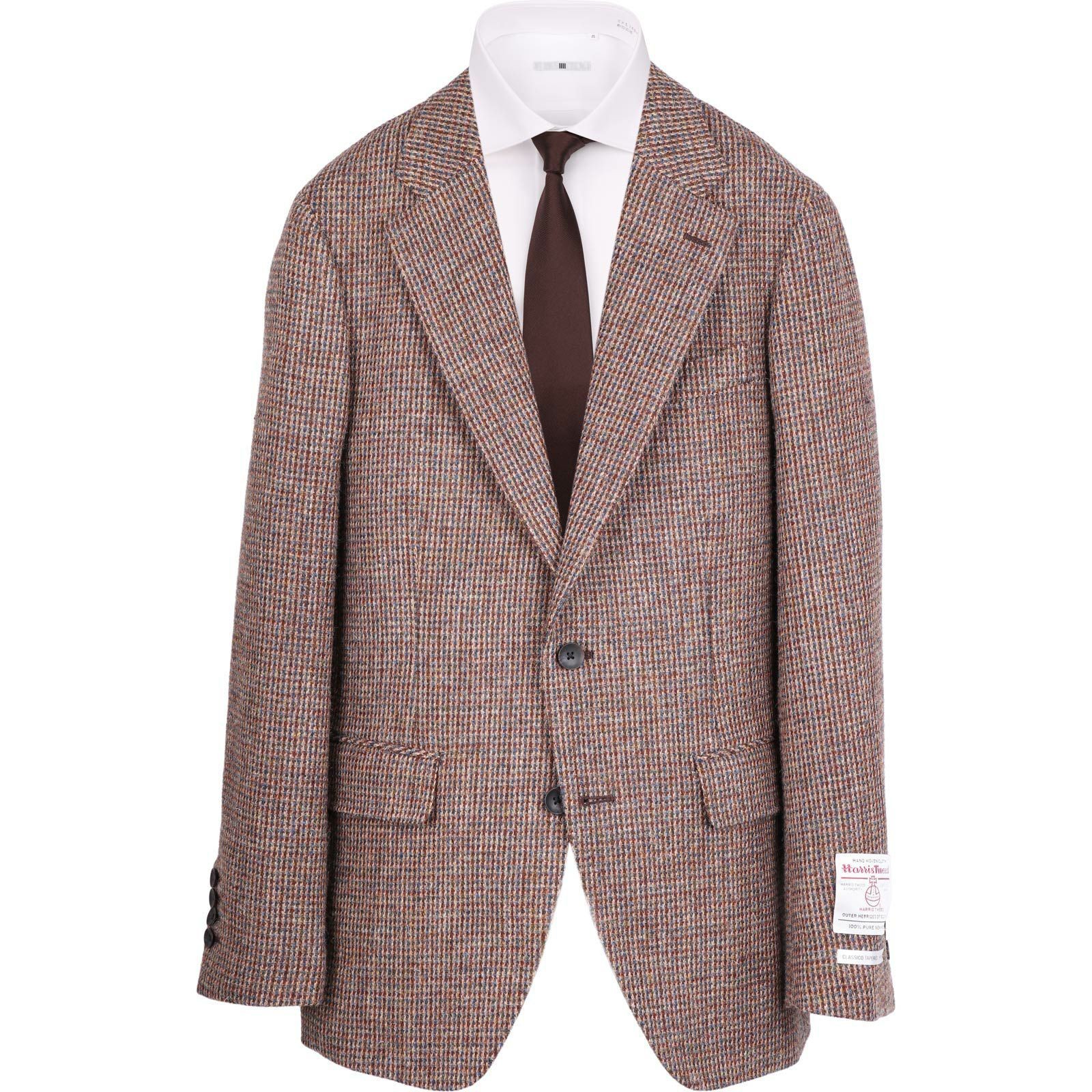 【発送在庫あり】【CLASSICO TAPERED】【秋冬】ウール2釦ジャケット/ブラウン×チェック+ツイード/Harris Tweed hand woven in the outer hebrides of scotland