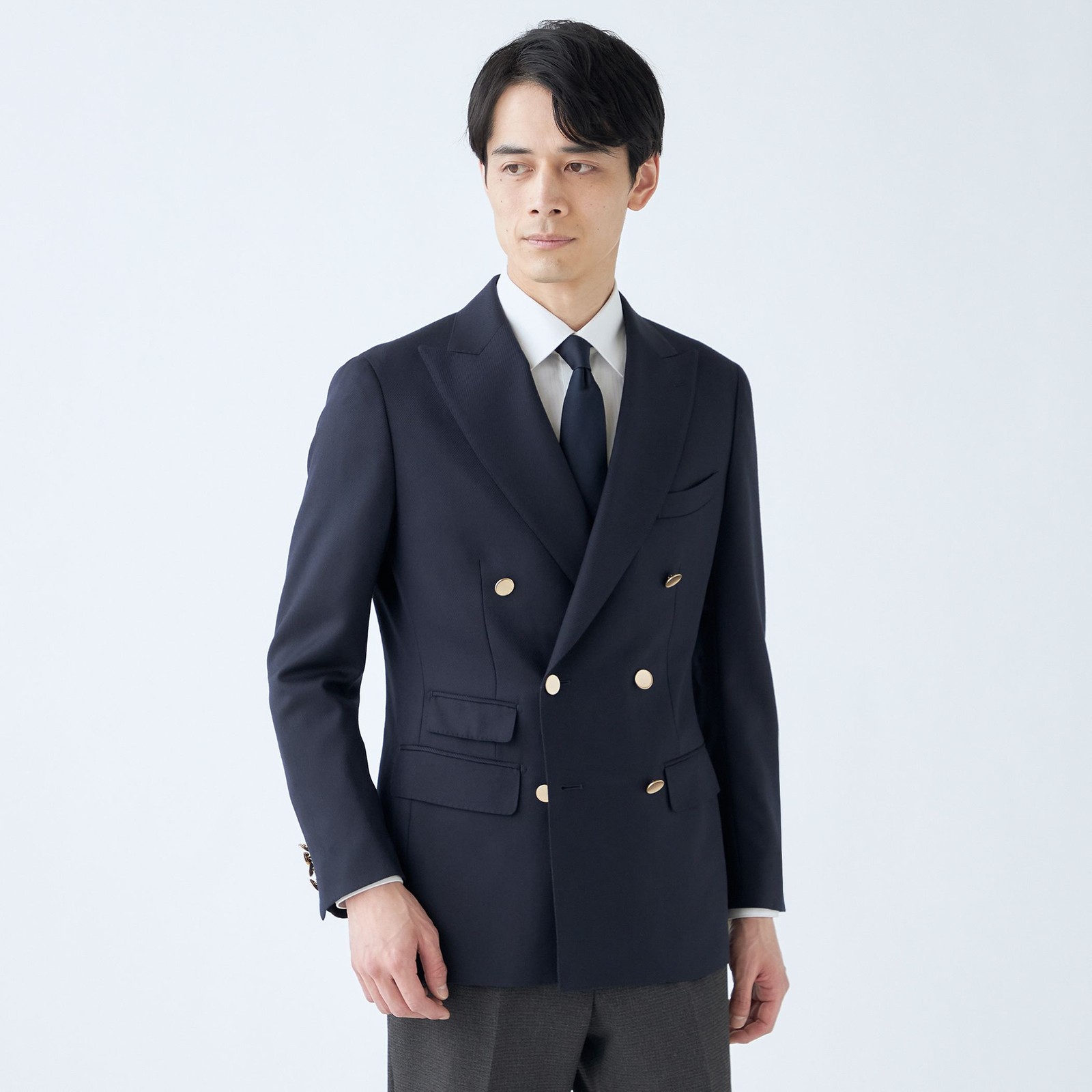 【CLASSICO TAPERED】【秋冬】ウール6釦2掛けダブルジャケット/ネイビー/チェンジポケット/ゴールド釦/NEW ZEALAND WOOL