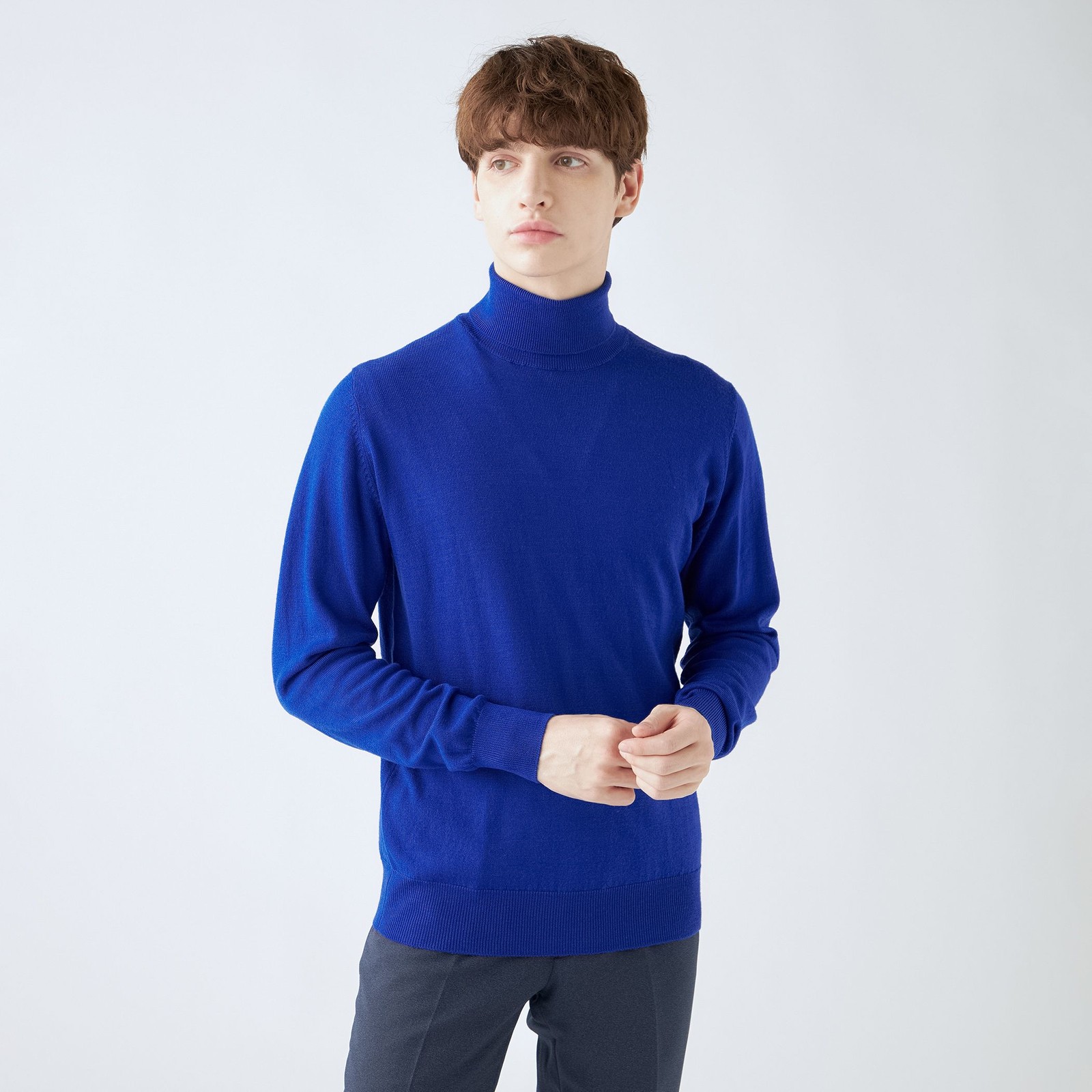 【発送在庫あり】【RBC】【秋冬】ウールタートルネックニットセーター/ブルー/ZEGNA BARUFFA/マシンウォッシャブル