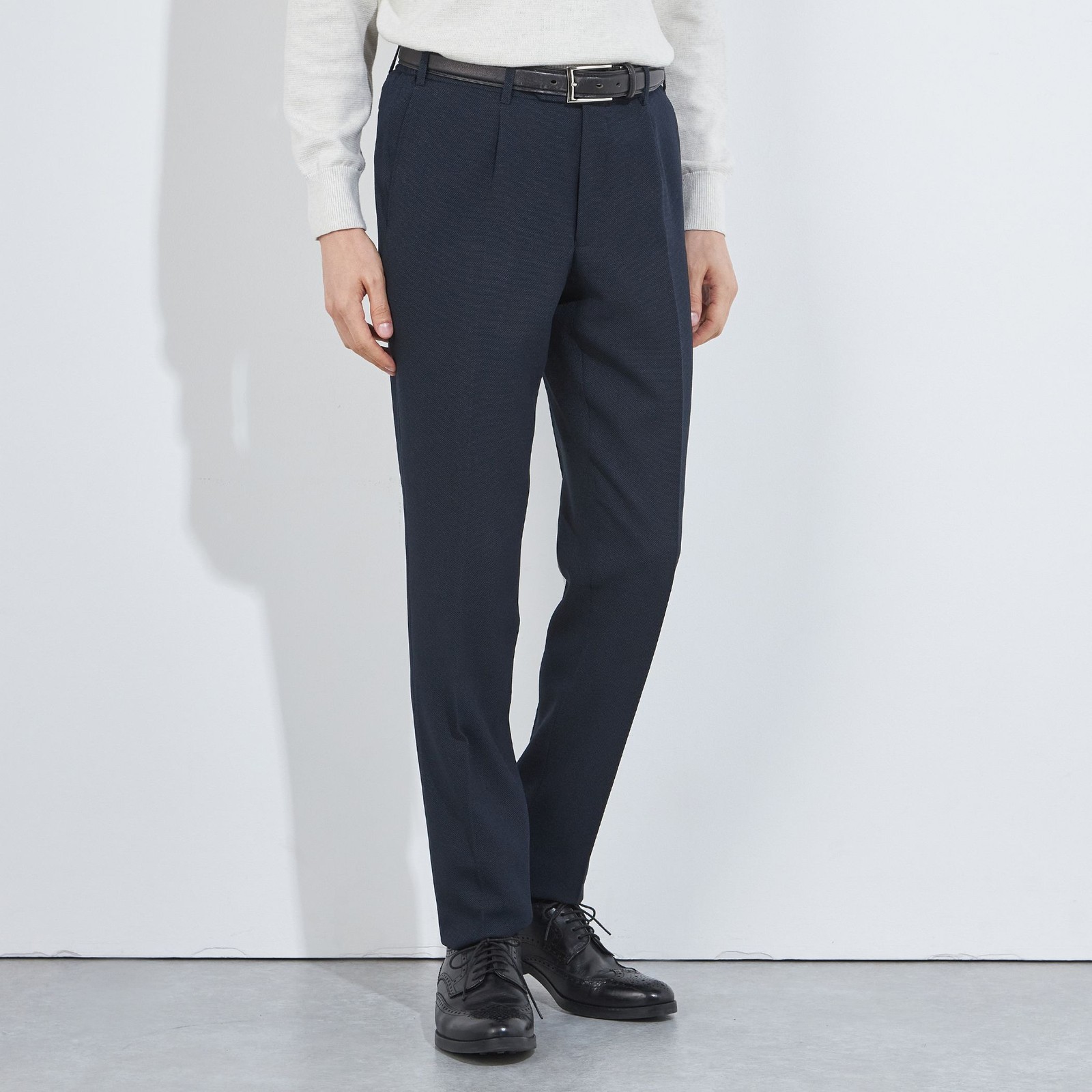 【CLASSICO TAPERED】【秋冬】1タックテーパードパンツ/ネイビー/ウエストシャーリング/4S SUSTAINABILITY&ECOLOGY FABRIC/※裾上げ済仕様