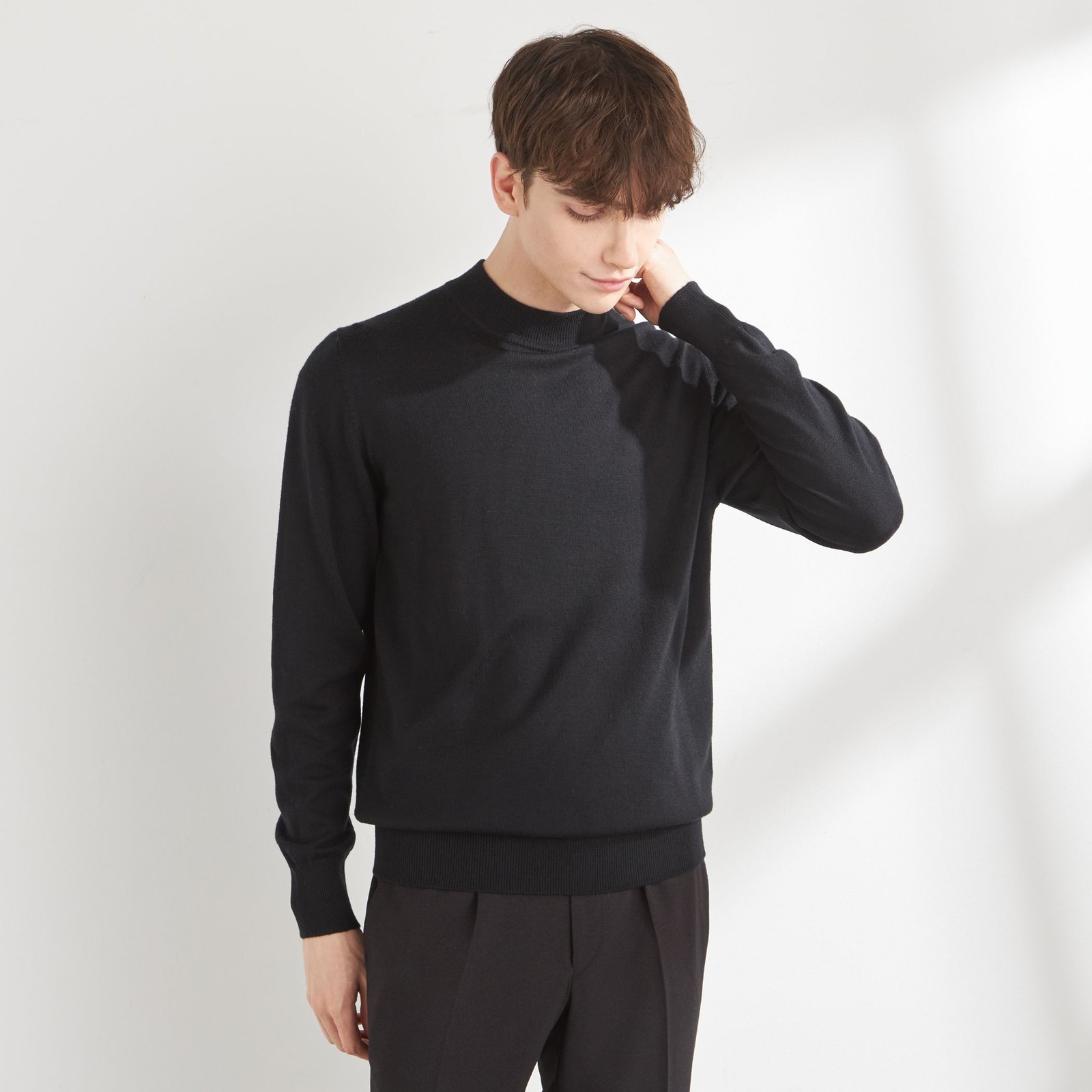 【RBC】【秋冬】ウールモックネックニットセーター/ブラック/ZEGNA BARUFFA/マシンウォッシャブル