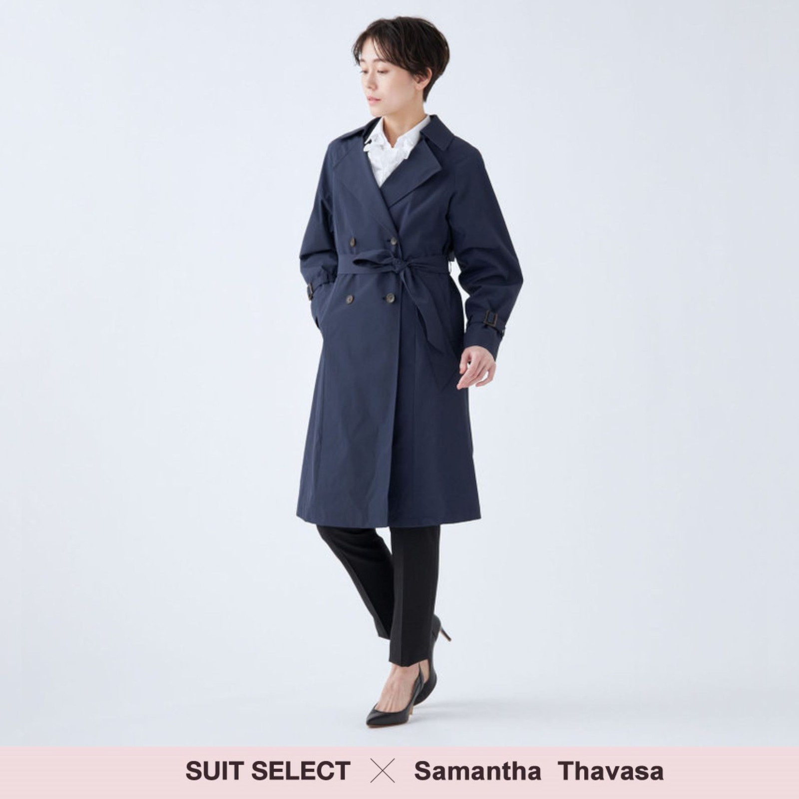 【SUIT SELECT×Samantha Thavasa】バックプリーツ トレンチコート/ネイビー